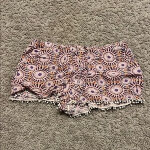 Bohemian Patterned Shorts with Pom Pom Trim